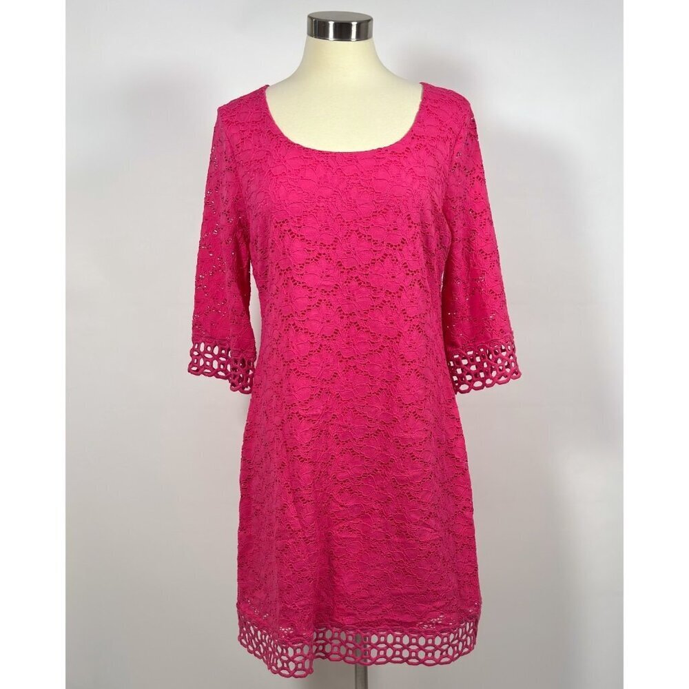 Alfani Quarter Sleeve Floral Lace Shift Dress Pink - Large